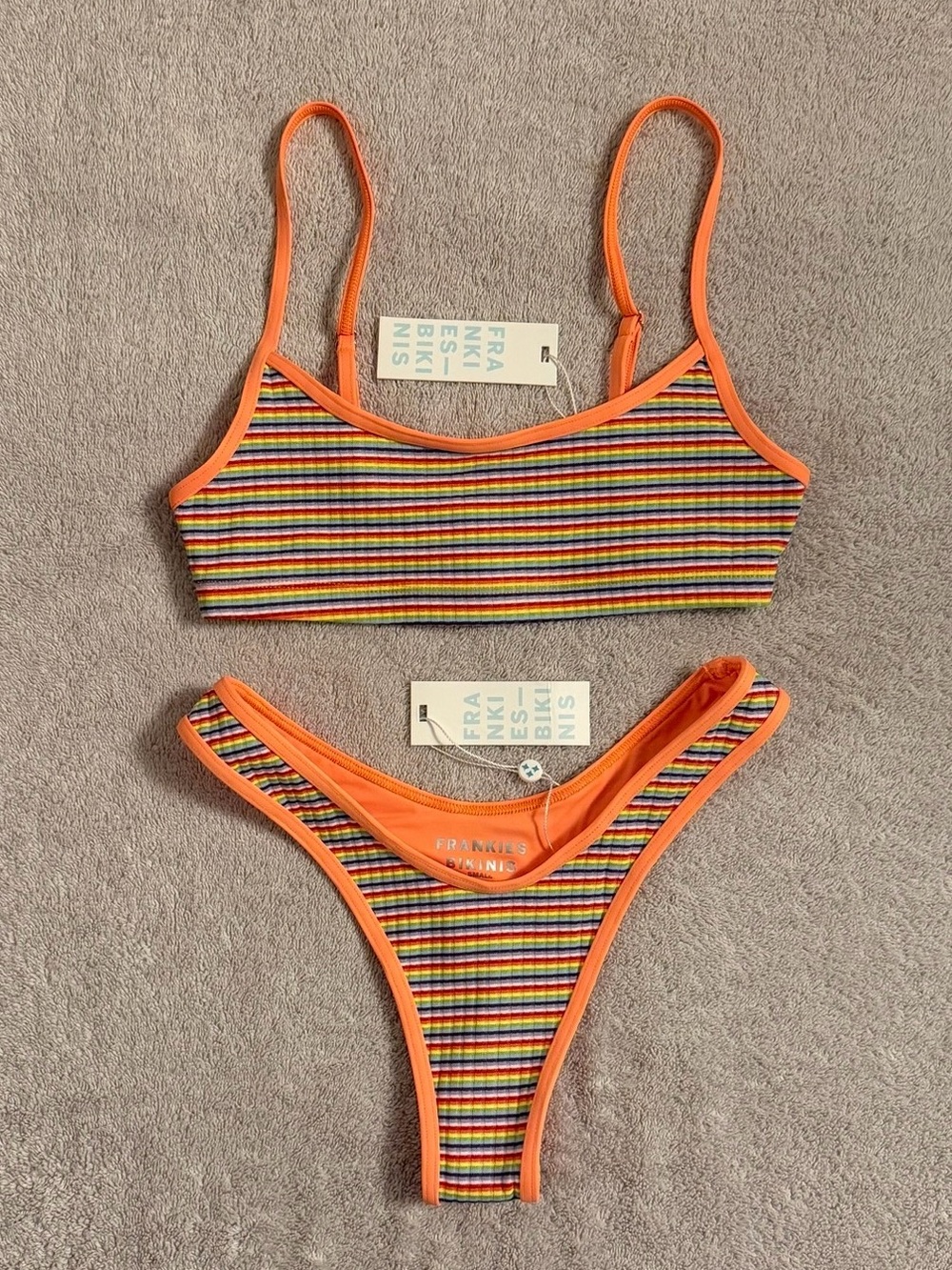 Frankie's Bikinis - 'Bay View' Multi-Stripe Scoop Top & High-Cut Thong - SM - Picture 3 of 7